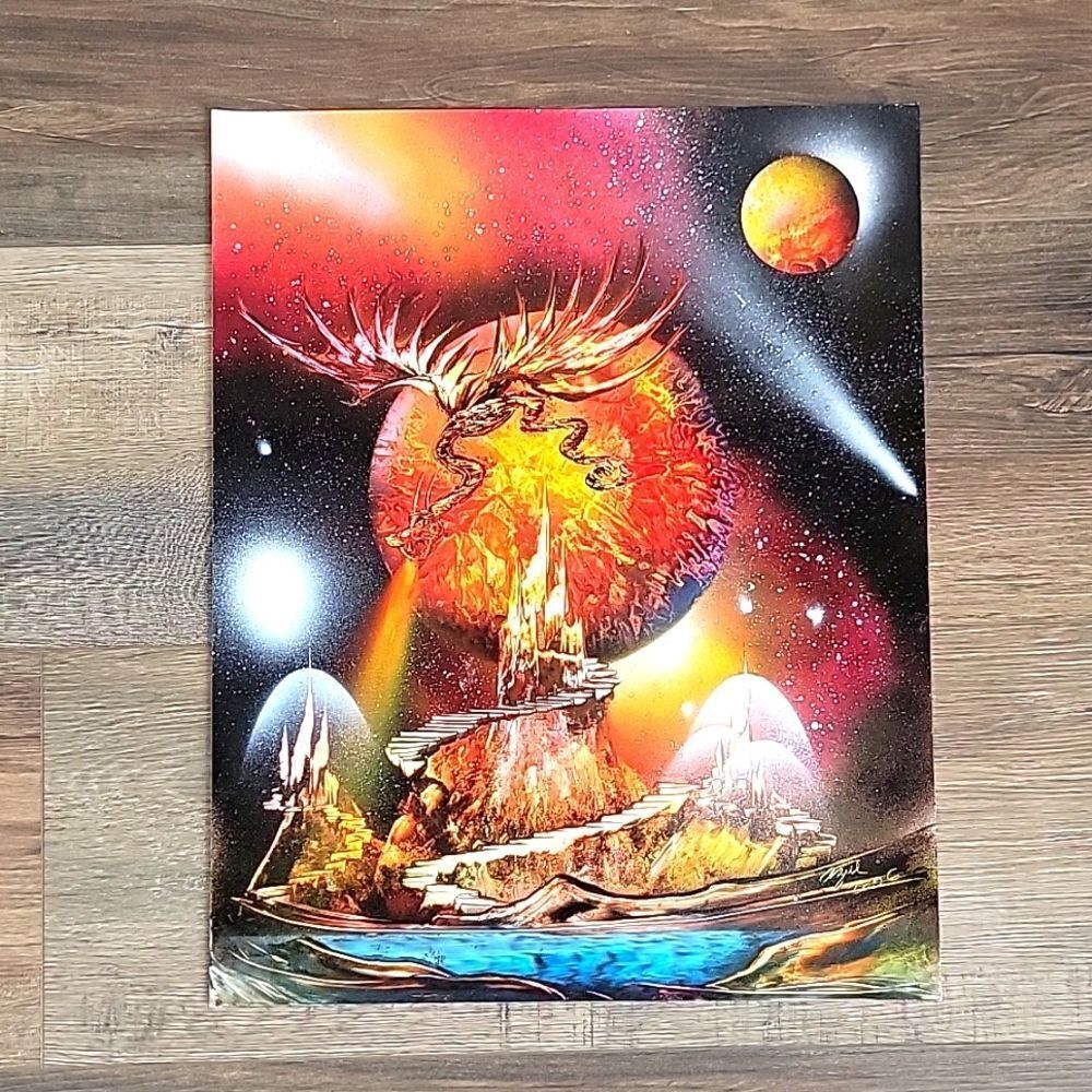 Original space fantasy painting mixed media  signed Azul 2006